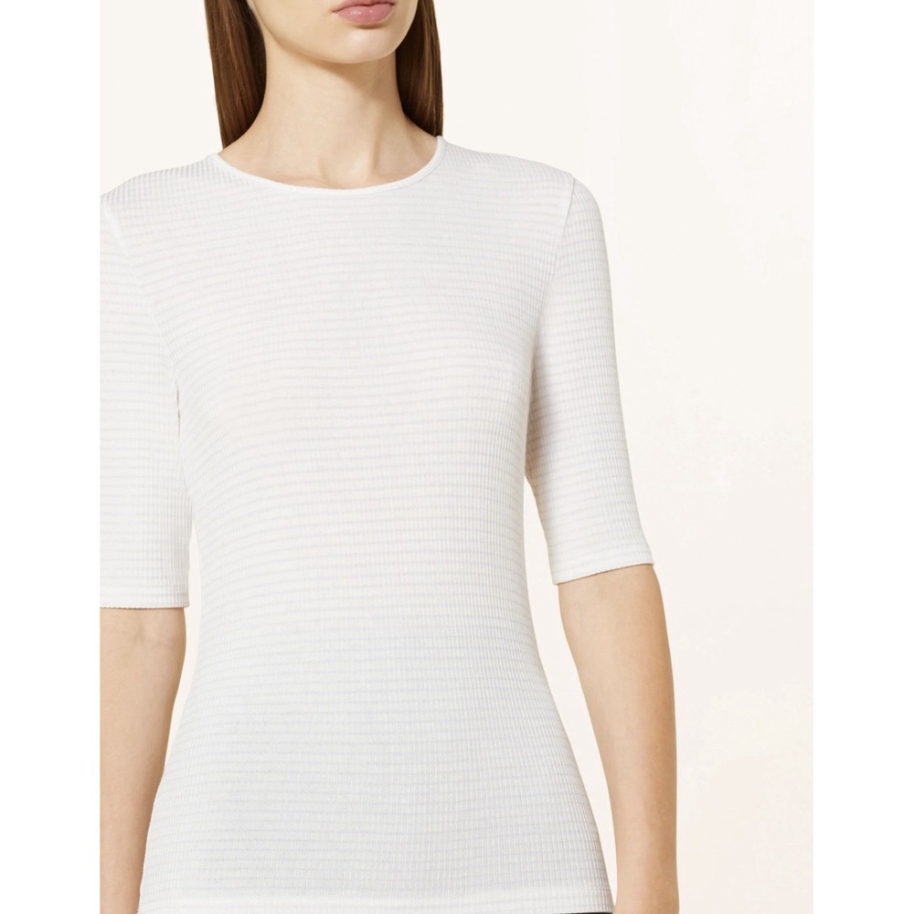 Vince Mini Ribbed Elbow Length Shirt Large Striped White Blue Lightweight Tee